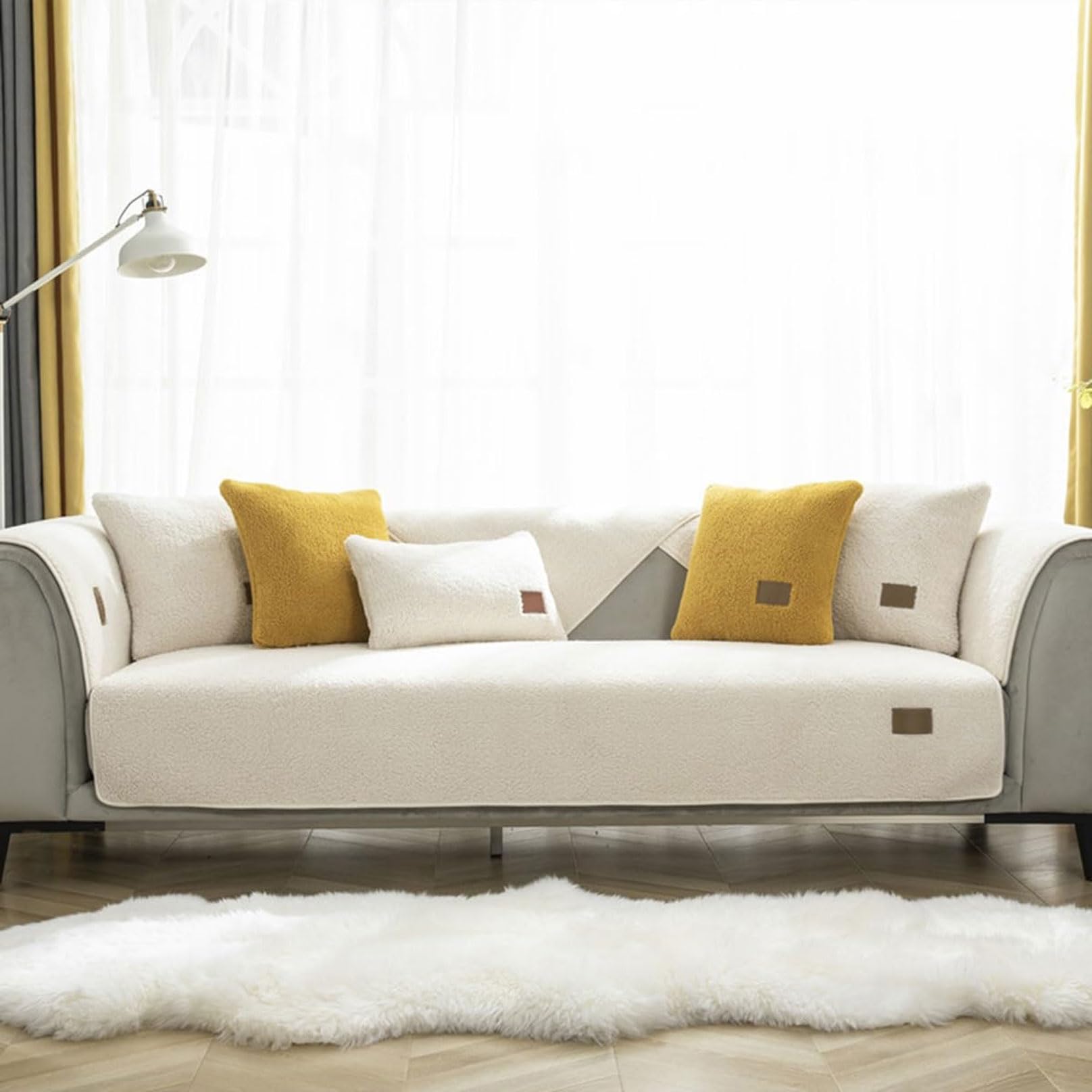 Hsivtns Plush Sofa Cover 1 2 3 Seater, Soft Warm Sofa Slipcover Non-Slip Couch Covers 3 Seater Washable Sofa Protector for Kids/Pets Couch Cover,White,90x160cm