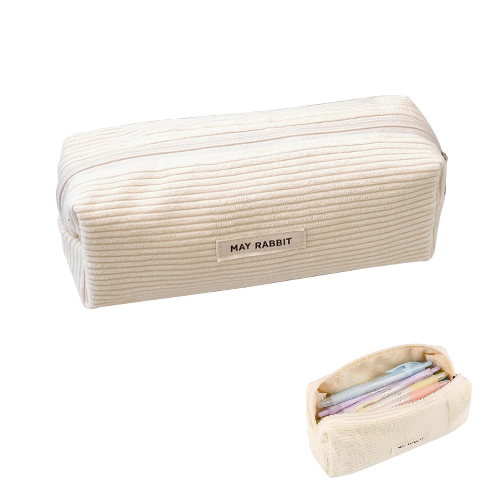 Yeria Deepton Estuche de tela de pana para adolescentes, estuche escolar, gran capacidad de almacenamiento, estuche para adolescentes, Blanco, moderno