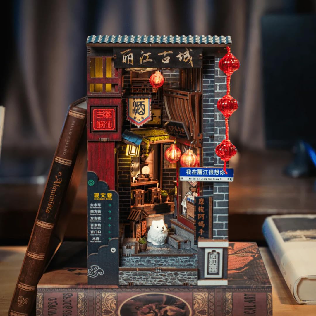 Anavrin Lijiang - Kit per angolo libro in legno 3D fai da te, per adulti, adolescenti e amanti dei libri, decorazione per libreria, regalo creativo per familiari, amici e anziani