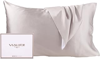 シルク枕カバー 100%天然 6A級 43×63cm 封筒式枕カバー シルクピローケース テンセル 洗える 寝癖軽減 抗菌防臭 うるつや髪 美肌 敏感肌に優しい 四季適応 贈り物 1枚セット (グレー, 43×63cm)