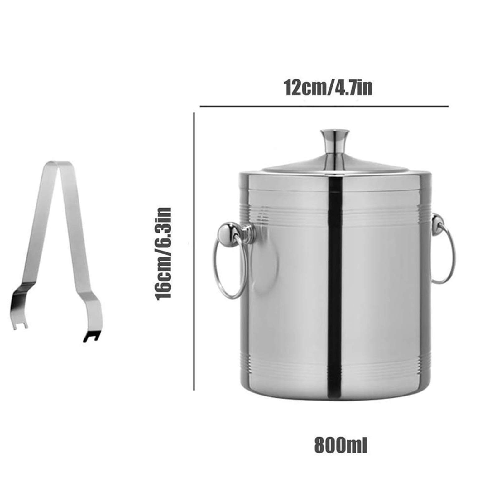 Cubo de Hielo de Acero Inoxidable, Cubo de Hielo portátil de Doble Pared con Pinzas, Utensilios para Bar, Utensilios de Servicio para Fiestas, Eventos y reuniones