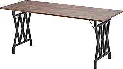 GAOMON Mesa de jantar Farmhouse para 8 pessoas, mesa de jantar retangular de 180 cm de comprimento, topo de madeira com chamas grossas, mesa de cozinha de madeira com moldura de metal resistente - X