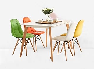 BAR Silla para el hogar Taburete plegable Silla moderna-Comedor con patas de madera macizas retro, cuero sintético de pu, para la oficina,naranja,