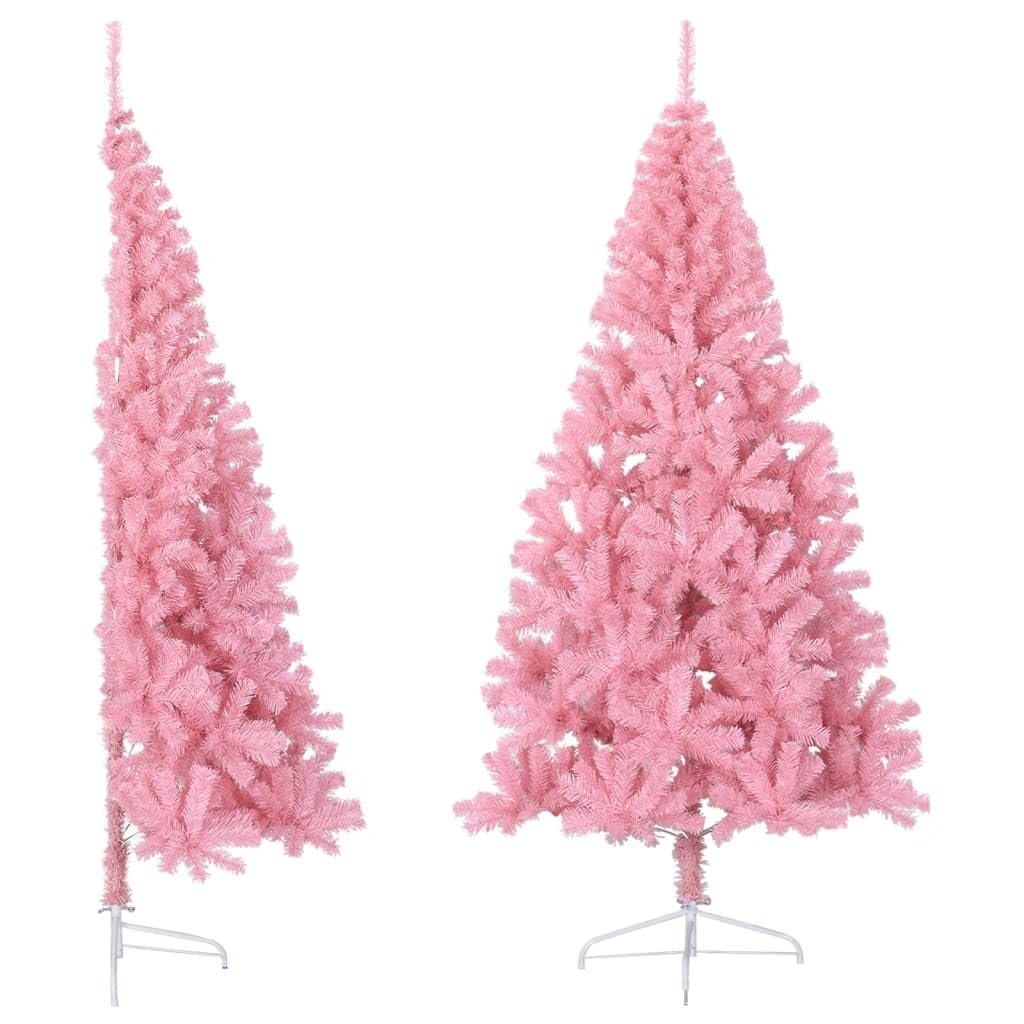 Medio árbol de Navidad artificial de 240 cm con soporte rosa, aguja de pino gruesa de PVC, decoración navideña perfecta para espacios pequeños, decoración festiva del hogar