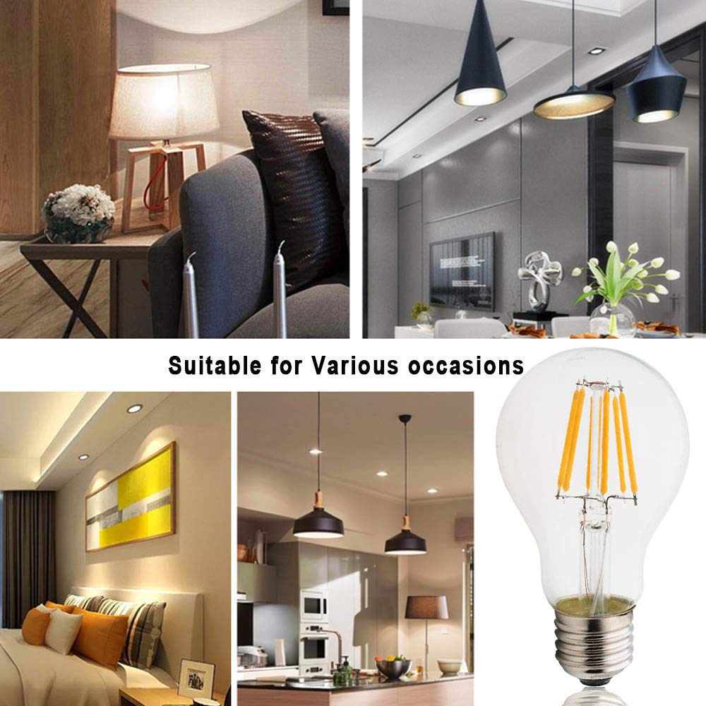Generico Lampadine a filamento LED da 6 W, Attacco a Vite Edison E27, equivalenti a 60 W a incandescenza, Bianco Caldo 2700 K, lampadine a Globo in Vetro A60, Confezione da 10 lampadine