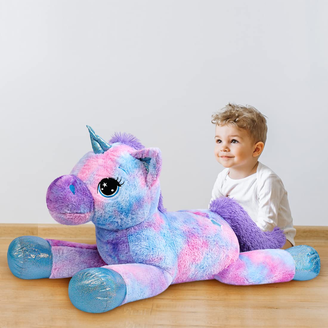 Unicornio Gigante Juguetes Peluche Grande Arcoíris Púrpura Unicornio Animales de Peluche （Azul,80CM