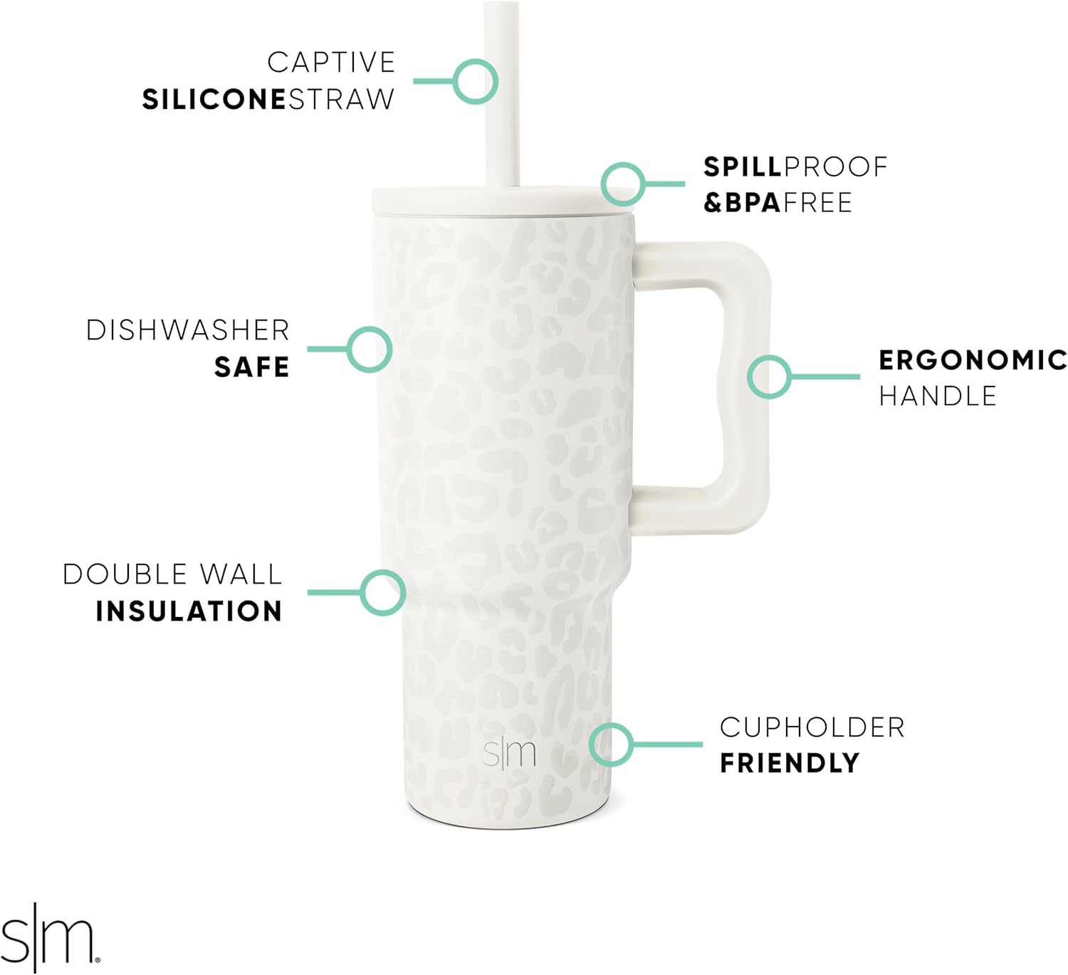 Simple Modern Kids 24 oz Tumbler with Handle and Silicone Straw Lid | Spill Proof and Leak Resistant | Reusable Stainless Steel Bottle | Gift for Kids Boys Girls | Trek Collection | Cream Leopard - Image 2