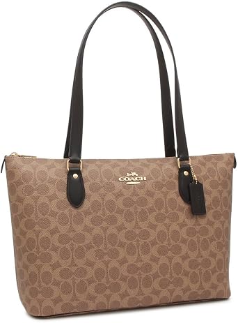 Coach CW381 Womens Outlet Tote Bag, Gallery Tote Bag, Signature Canvas, Beige, Black, Compatible with IMQRX A4