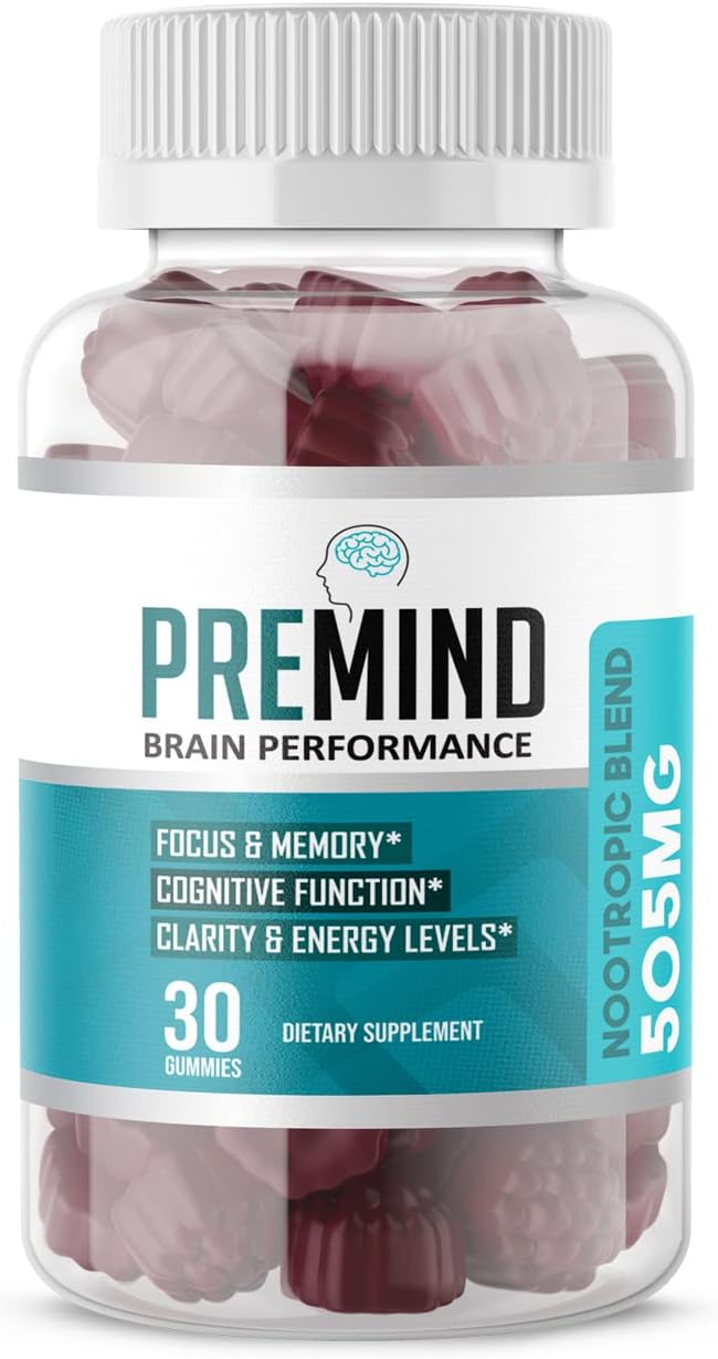 Premind Brian Performance Gummies, Pre Mind Brian Gummy, Nootropic, Brain Chewable Gummy, Gingko Biloba Memory, Clarity Focus Memory - 1 Bottle, Official Store, 30ct