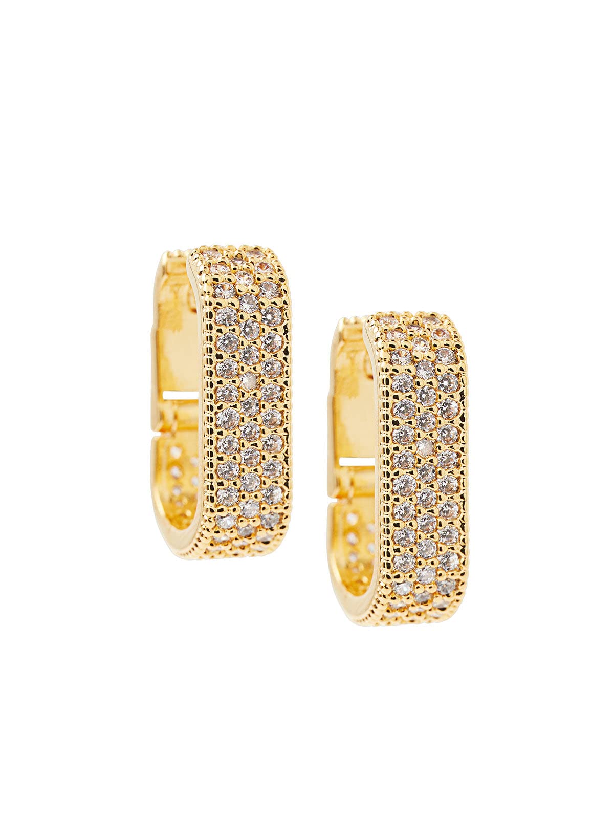Gold Crystal Huggie Pierced Earrings