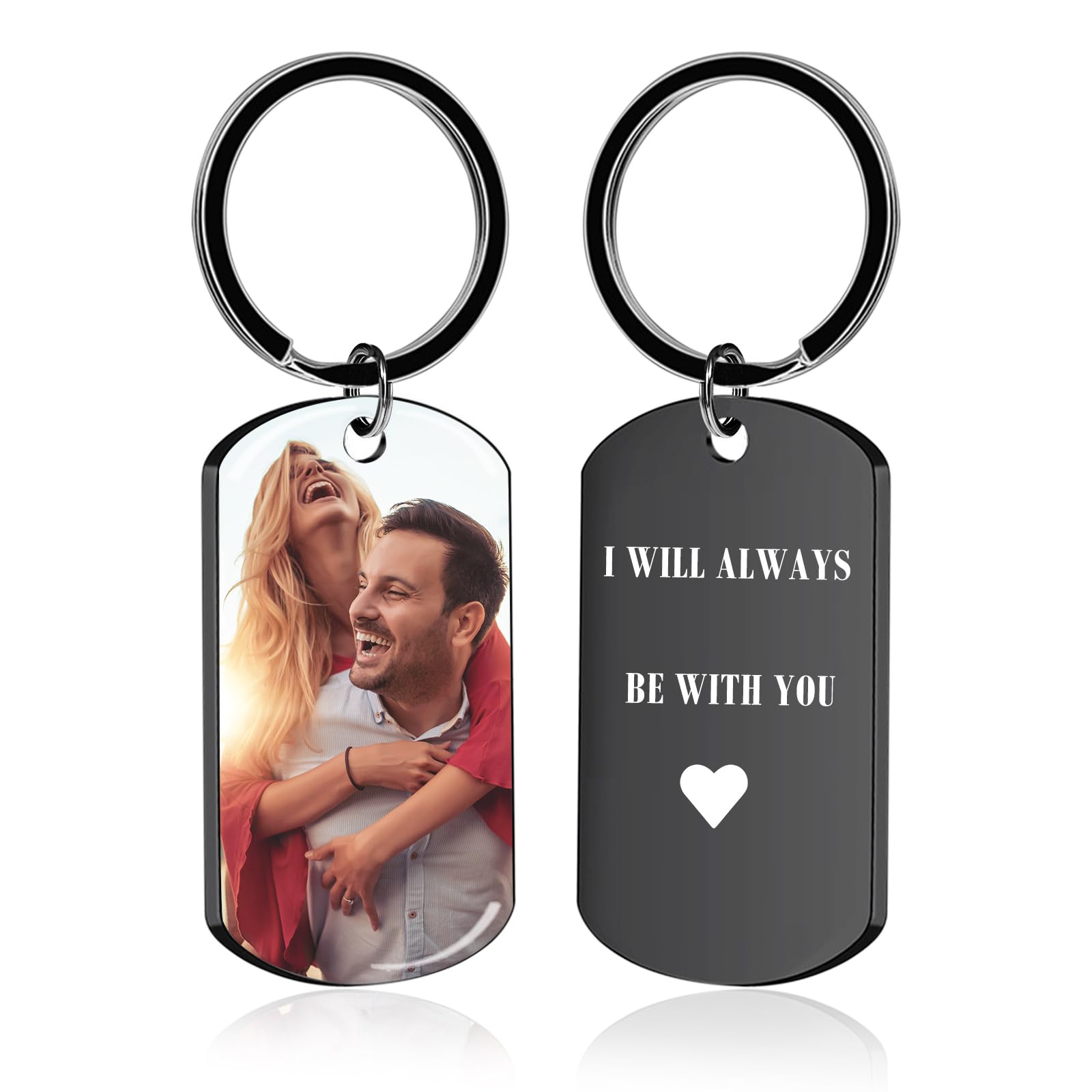 Bexoa Unisex Multicolour Personalised Keyring Photo - Custom Picture Keychain Engraved Text Customised Gifts For Him Men Boyfriend (Uv Color - Black)