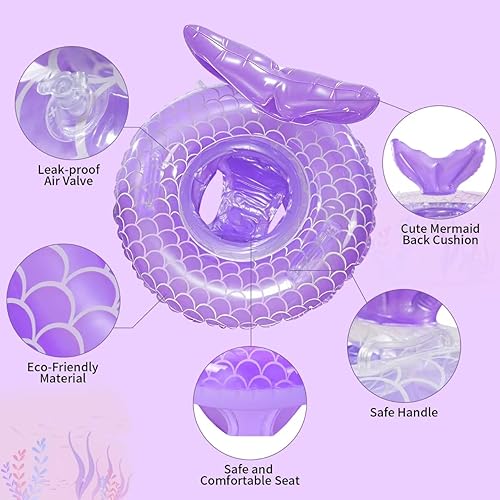 Miniatura 3 de Flotador de piscina para bebé, anillo inflable de sirena con asa de asiento, flotadores de piscina para bebés y niñas pequeños