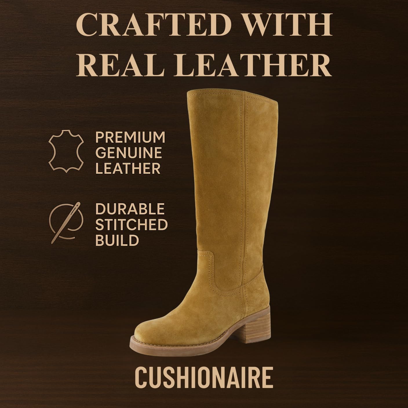 CUSHIONAIRE Sawyer Genuine Leather Tall Chunky Heel Womens Boots - Pull On Casual Knee High Boots for Women - Image 4