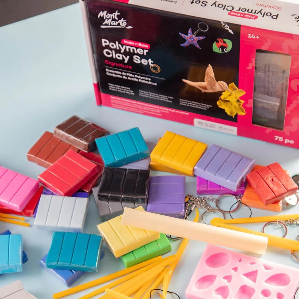 Mont Marte Pate Polymere Set – 75 pièces – Polymer Clay texture douce et régulière – Argile Polymère pour Poterie, Modelage et Bricolage