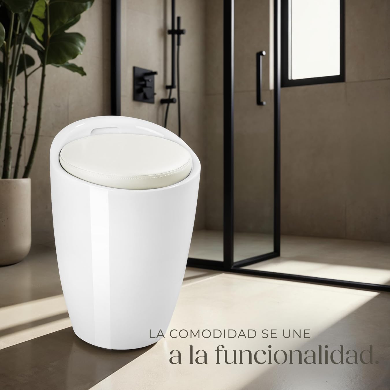 tectake® Taburete Mueble Baño Funcional con Espacio Interior Perfecto como Baul Almacenaje, Silla Tocador Versátil, Accesorios Baño, Taburete Tocador para el Hogar - Blanco