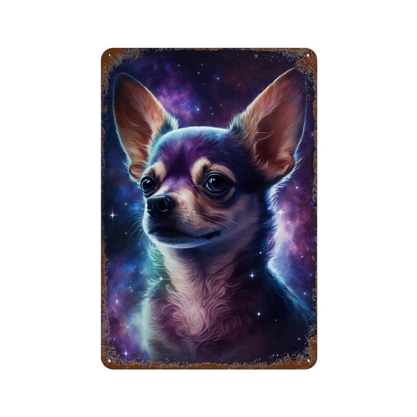 Cosmic Chihuahua Portrait-4 11.8"x7.9" Rustic Tin Plaque, Novelty Wall Decor for Bistro, Counter And Cafe Decor