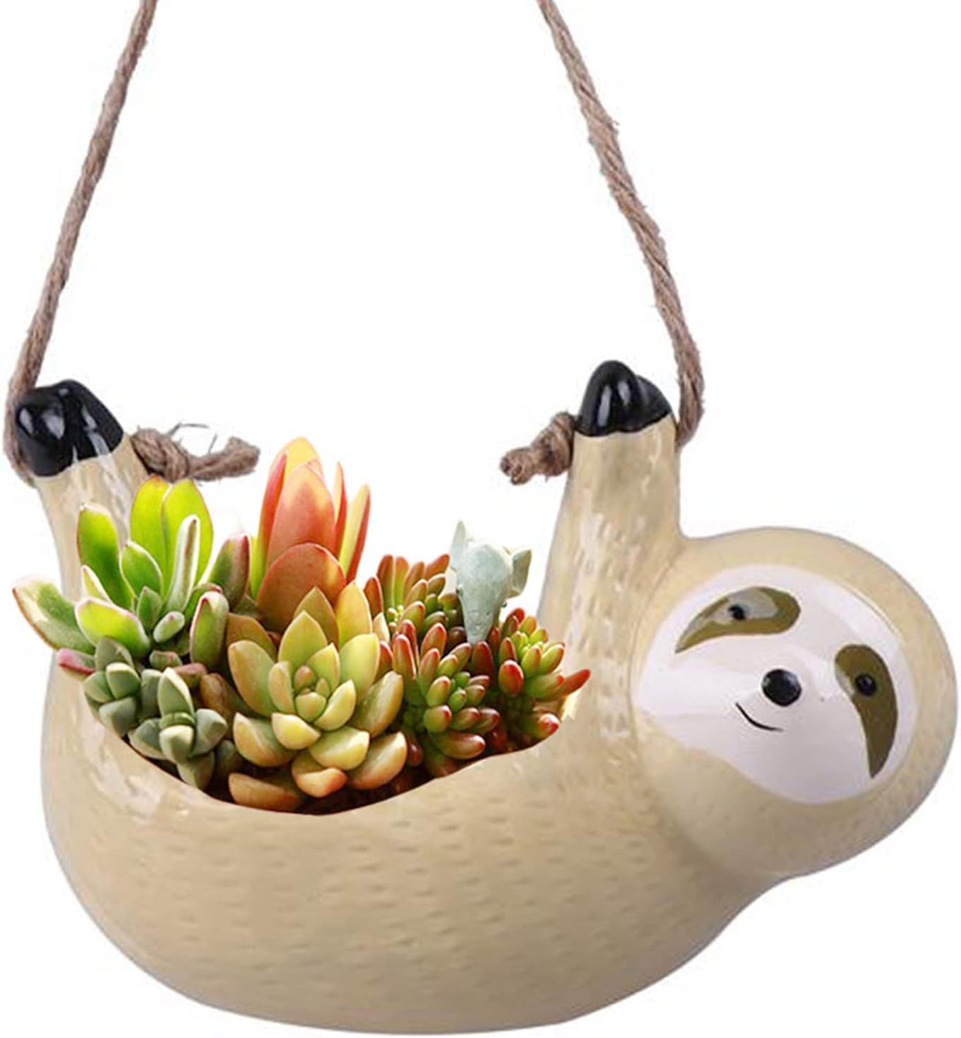 Hanging Planter for Indoor Outdoor Plants, Ceramic Sloth Flower Pot for Succulent Cactus Air Plant, Gardening Gifts for Women