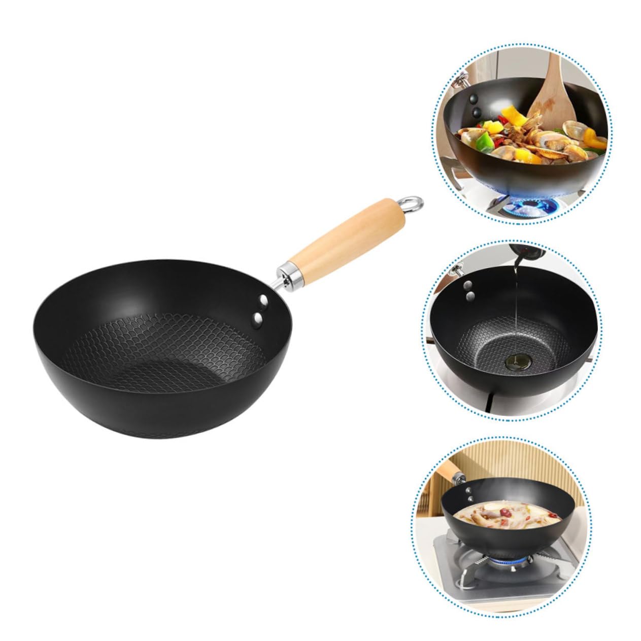Wok de fondo antiadherente de 7.9 in, sartén para estufa eléctrica, wok de cocina versátil para cocina casera, ideal para freír y saltear 3