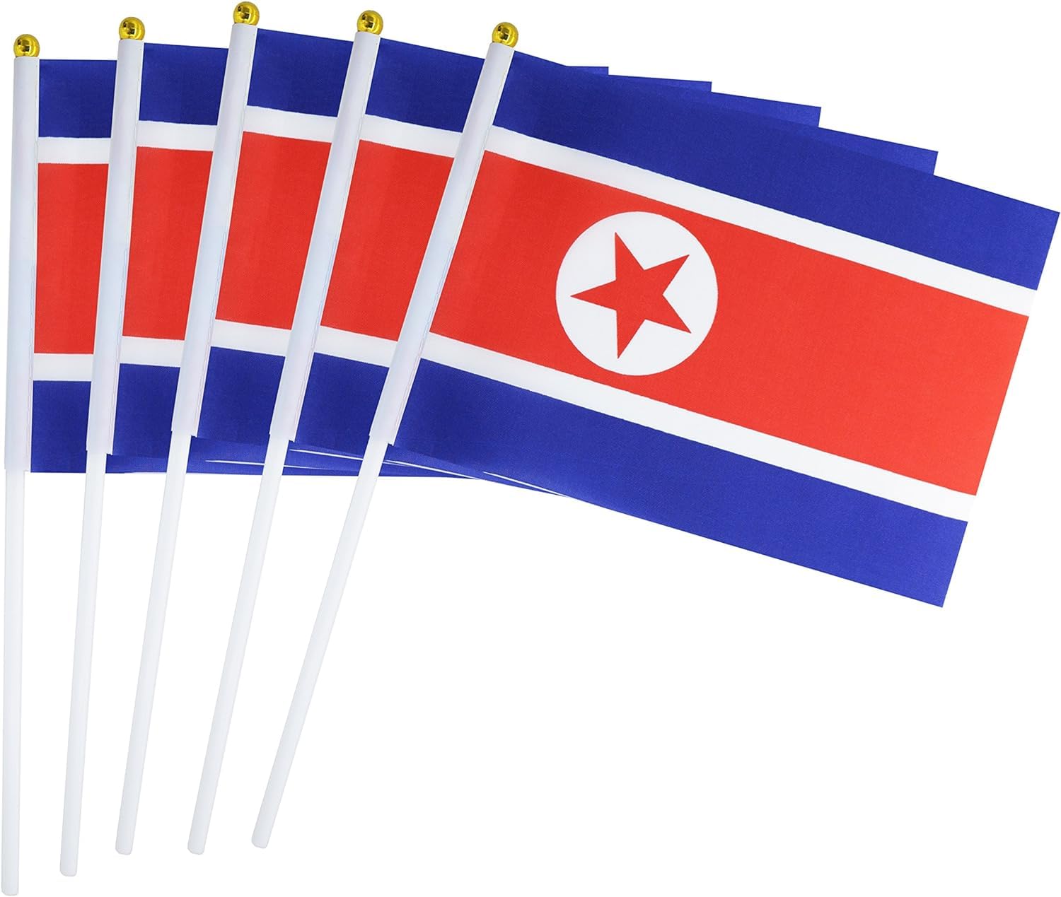 20 Pack North Korea Flags on Stick, Small Handheld North Korean Flags, Hand Waving Stick Flags for National Day Decorations, Anti-Ultraviolet Fading Indoor Outdoor (North Korea)