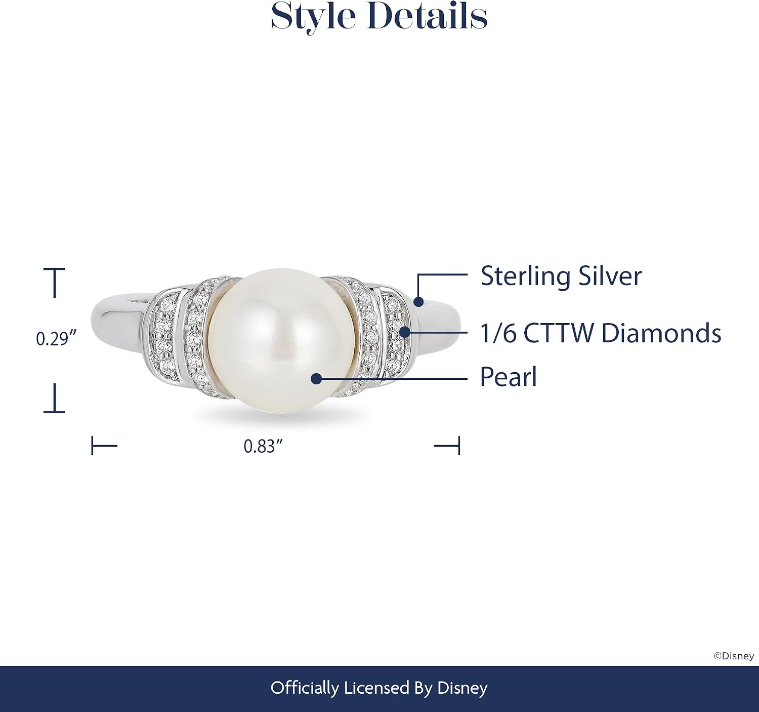 Jewelili Enchanted Disney Fine Jewelry Sterling Silver 1/6 CTTW Diamond with Pearl and London Blue Topaz Cinderella Ring