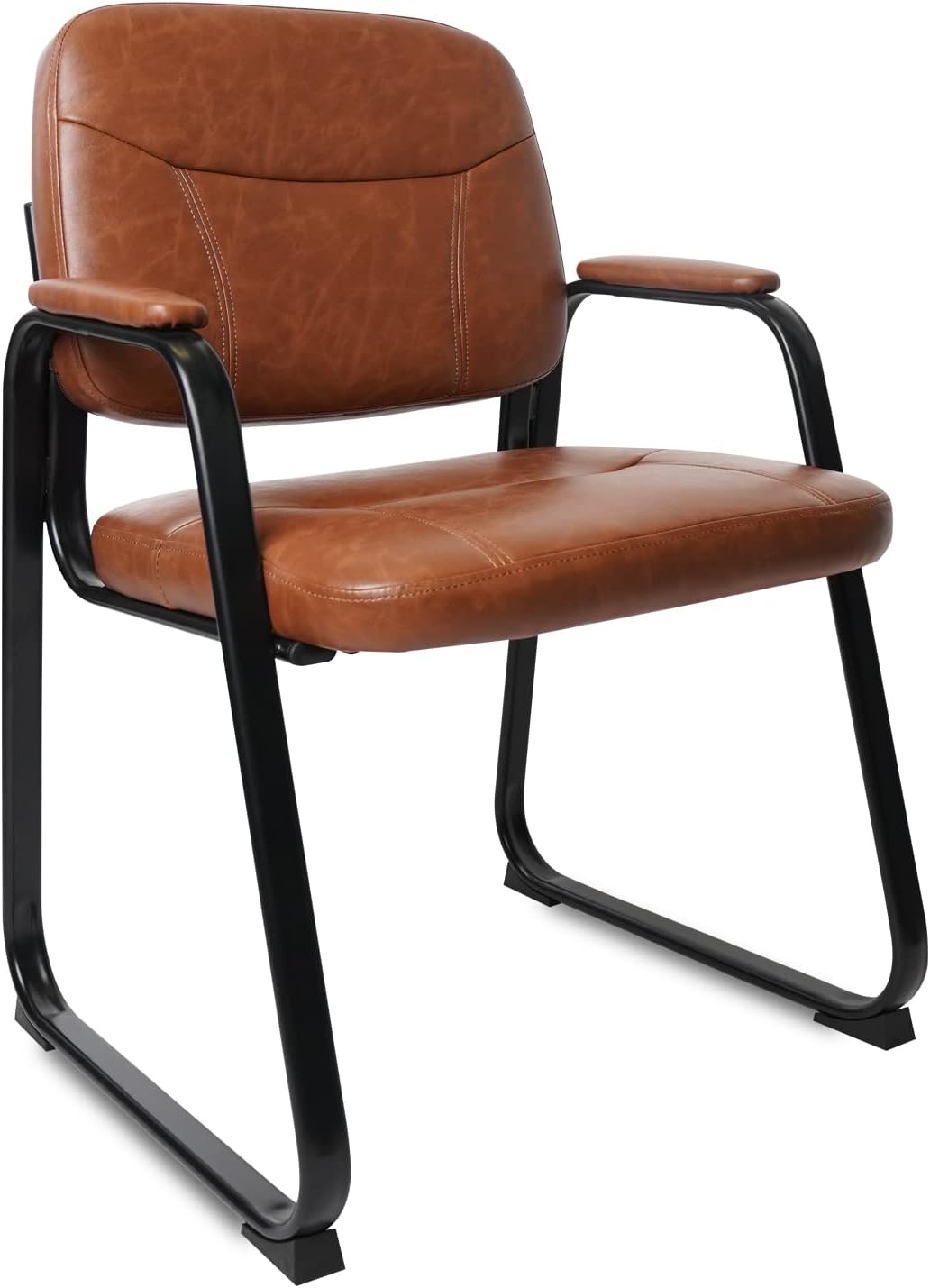 CLATINA Silla de invitados para sala de espera, de cuero regenerado, con reposabrazos, estilo moderno, con base de trineo y marco de metal sólido