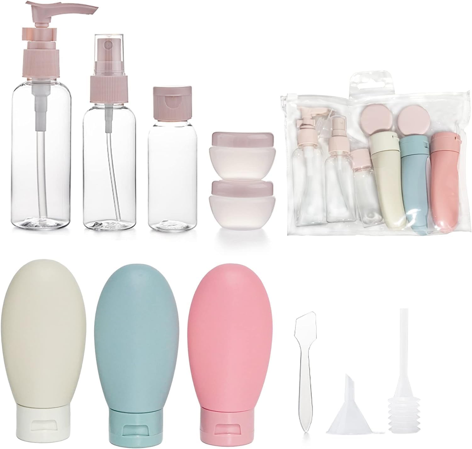 Travel Bottles Kit for Toiletries Organizer - BPA Free 90ml Silicone Containers Portable Split Accessories for Conditioner, Shampoo, Lotion, Sunscreen (Modern, 11, Count)