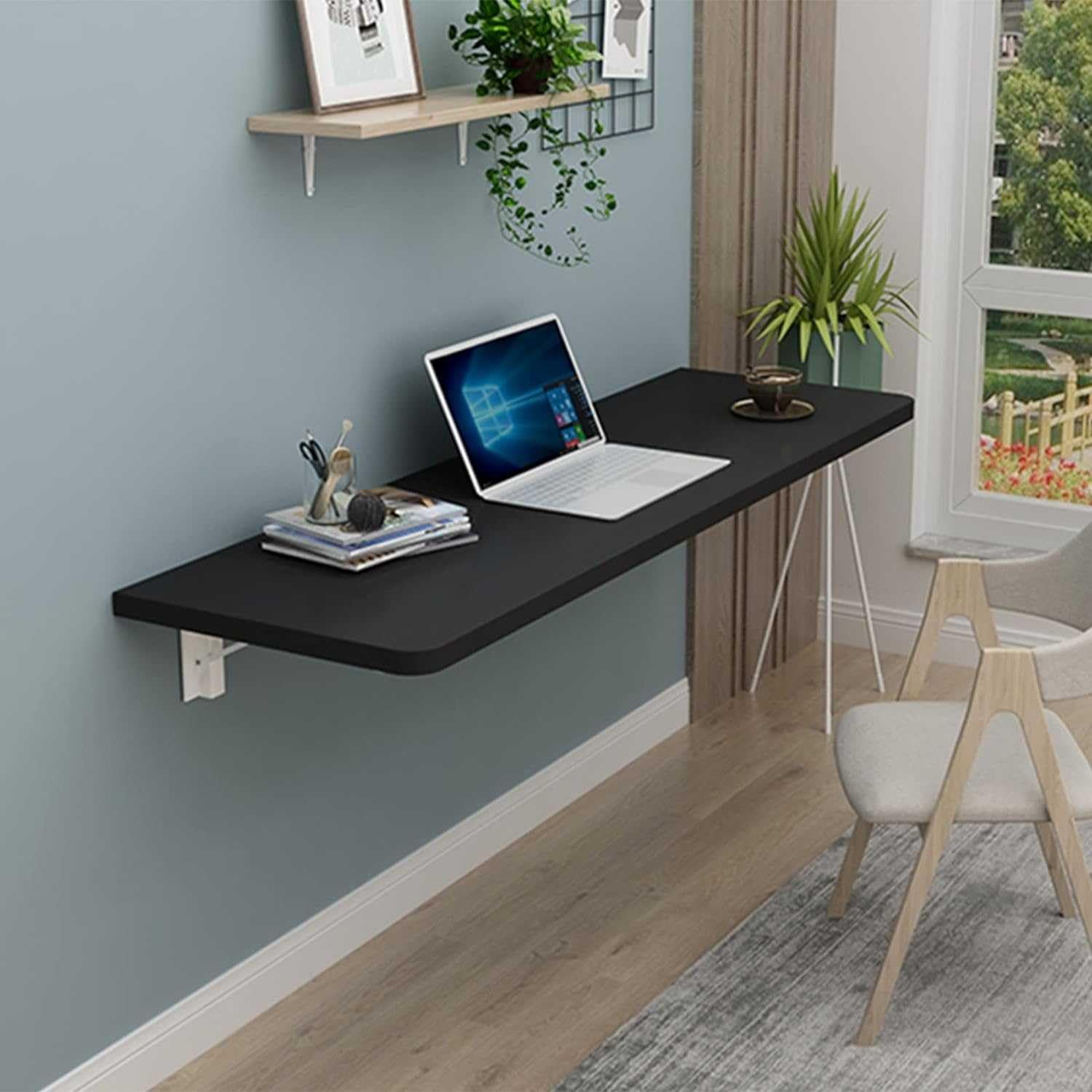 ZHANGGL Space-Saving Wall Mounted Folding Table - Compact Floating Laptop Workstation for Small Spaces Home Office Bedroom & Balcony - Maximizes Efficiency & Style