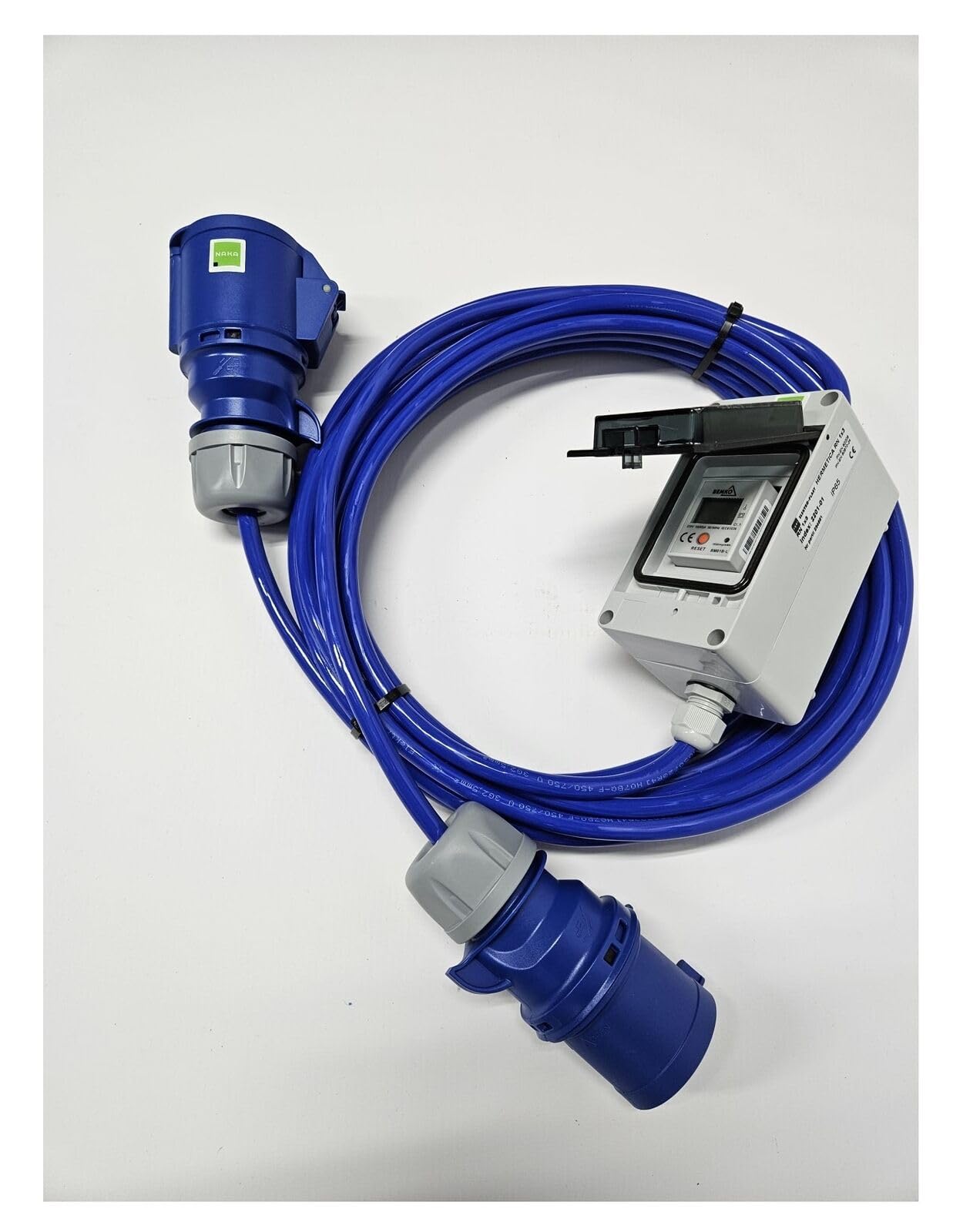 NAKA Zwischenzähler Mobiler Stromzähler Zwischenstecker Stecker Kupplung Kabel 230V 16A Kupfer 2,5 mm² 1 m Blau