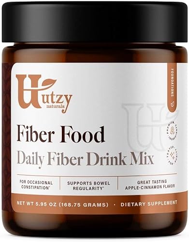 Utzy Naturals Fiber Food Suplemento de fibra en polvo con semillas de psyllium, linaza, salvado de arroz, pectina de manzana, higos y ciruelas