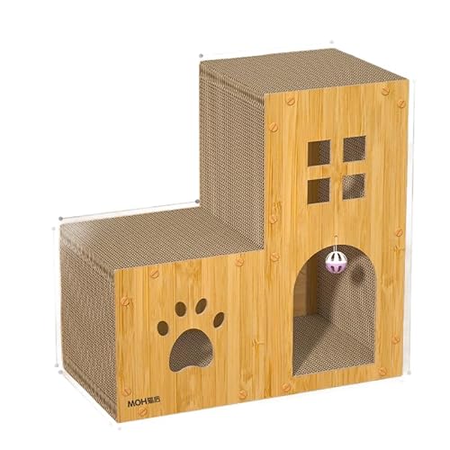 猫用爪とぎ キャットハウス キャットタワー ダンボールハウス 爪とぎ兼ベッド 猫箱 二階 二階建て猫ハウス 組み立て式 高密度段ボール 収納簡単 ストレス解消 通気 (2部屋)