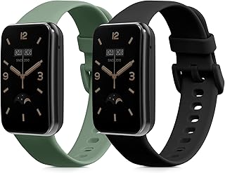 kwmobile Pulsera compatible con Xiaomi Mi Band 7 Pro correa - 2x Correas de silicona flexible - Tamaño ajustable - negro/verde oscuro