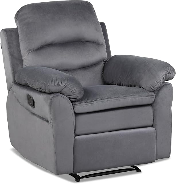 COSTWAY Recliner Chair, Single Padded Seat Fabric Reclining Sofa with Adjustable Leg Rest, Home Theater Cinema Living Room Lounge Armchair for Resting, Sleeping and Gaming (Grey)