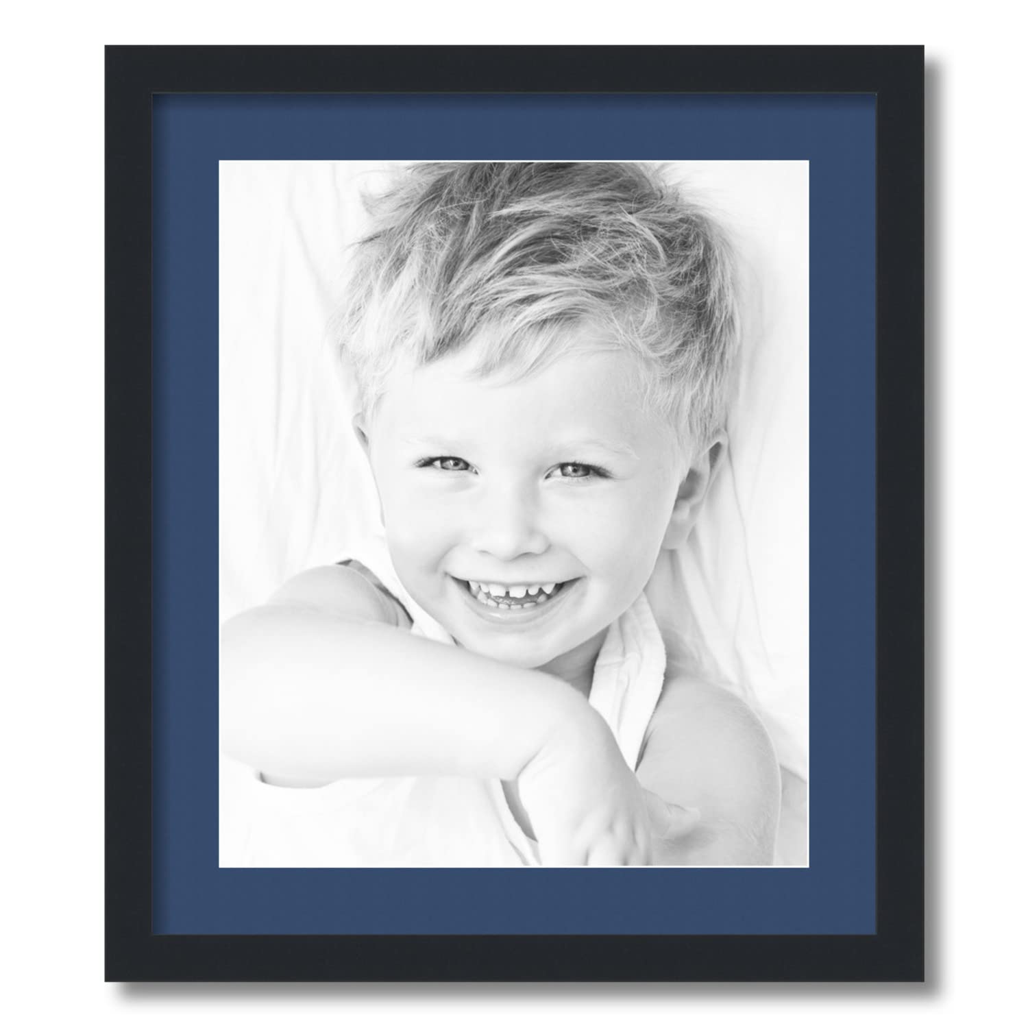 ArtToFrames 15x18 inch Satin Black Picture Frame with 2 Inch Single Delft Blue Mat