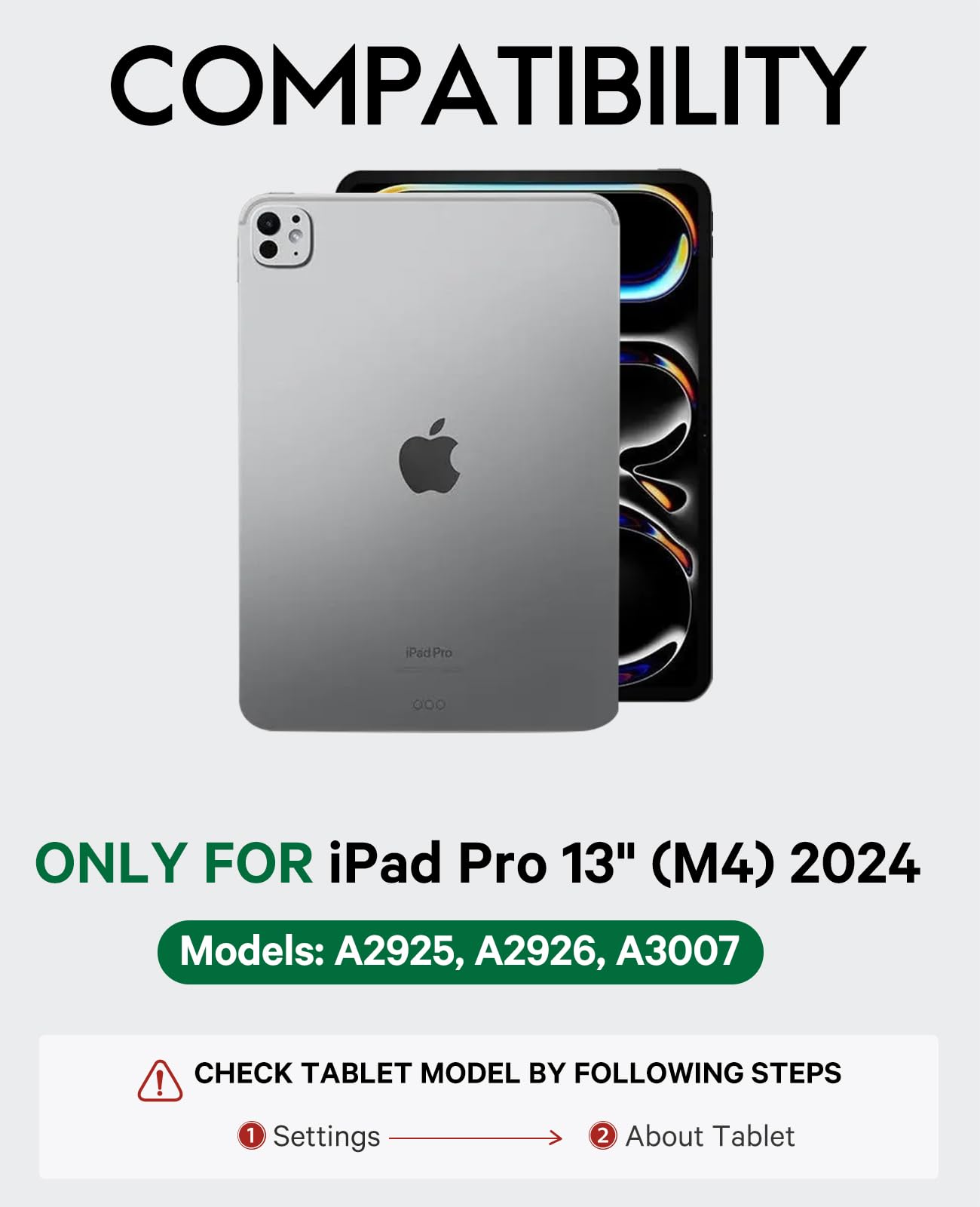 GreenLaw for iPad 13 Pro Case with Keyboard (M4) 2024, Semi-Silicone Material Stain-Resistant Cover, 7 Color Backlit, Smart Trackpad, Detachable Keyboard Case for iPad Pro 13 inch, Black