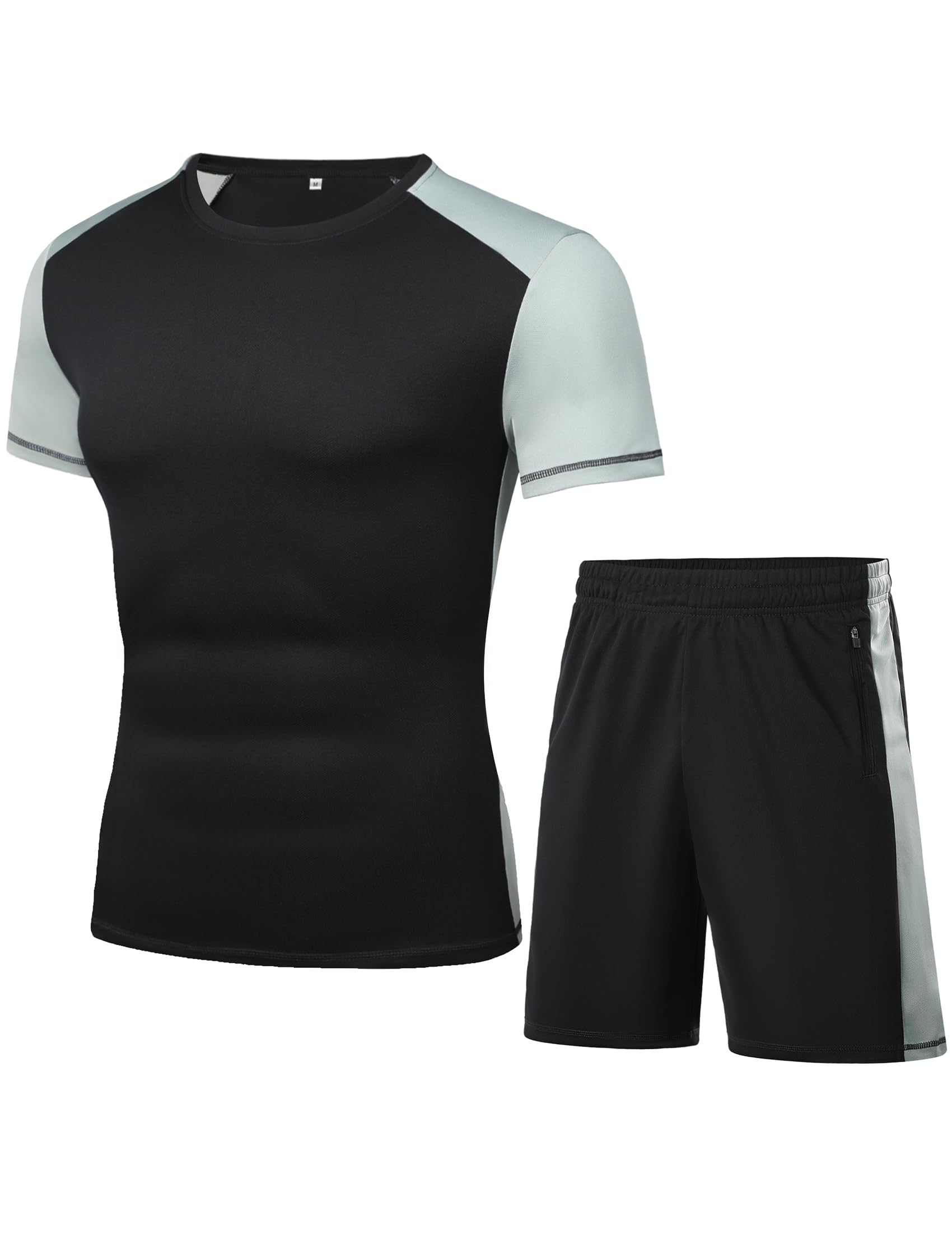Wayleb Conjunto Deporte Hombre Corto manga corta Conjuntos de Chandal Hombre Verano Traje de Entrenamiento Gimnasio Elástica Secar Rápido Ropa Deportiva Hombre Correr Bici