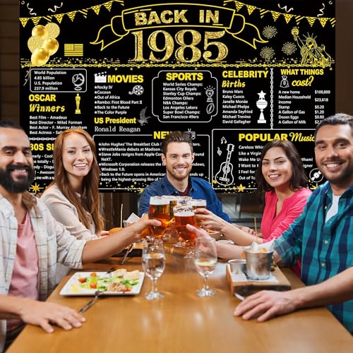 Image of DARUNAXY 41st Birthday Black Gold Party Decoration, Back in 1985 Banner 41 Year Old Birthday Party Poster Supplies Vintage 1985 Backdrop Photography Background for Men & Women 41st Class Reunion Decor