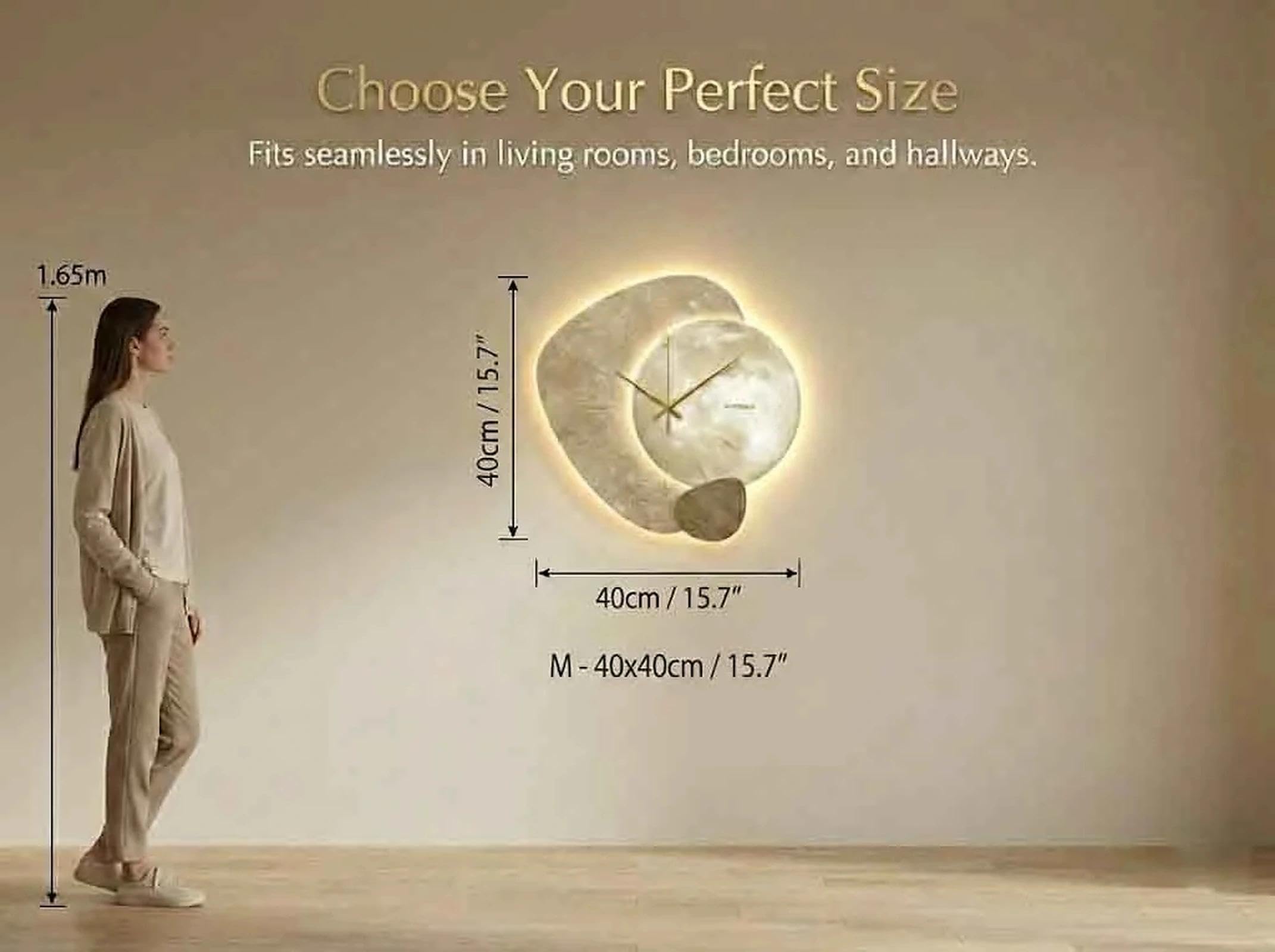 Sztuka ścienna LED i duży zegar ścienny, cichy, świecący zegar do dekoracji domu i biura, kryształowa porcelana 3D z ciepłym podświetleniem