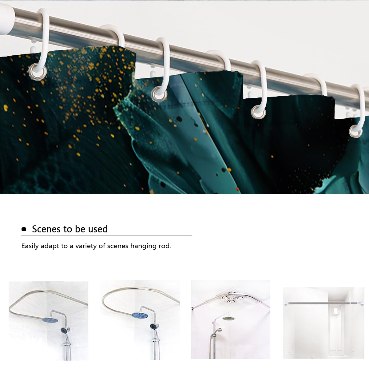 Rideau de Douche Salle de Bain marbre Bleu Sarcelle W150xL200 cm