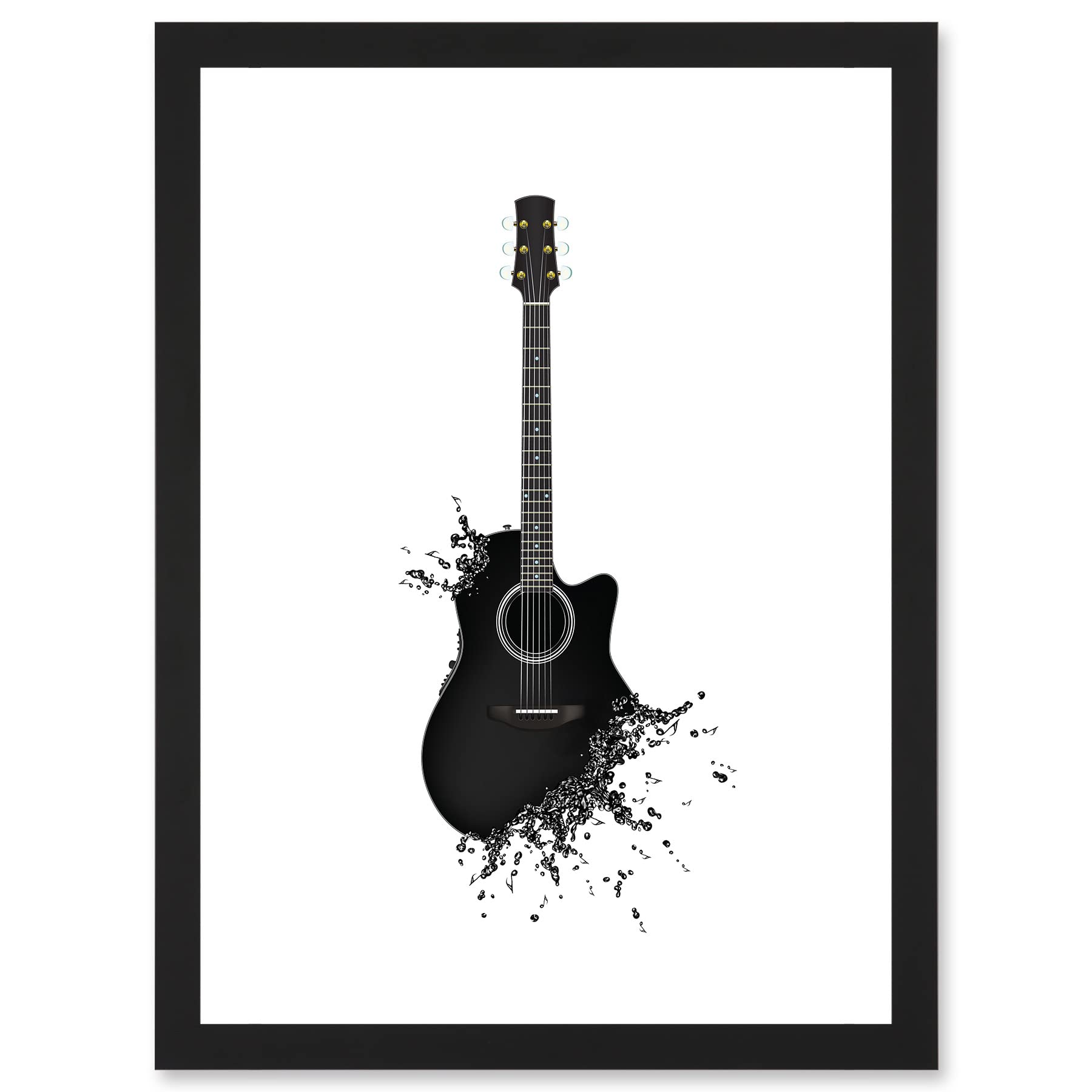 Artery8 Music Illustration Guitar Watersplash Bubble Effect Wall Art PrintA4 Size from B&Q