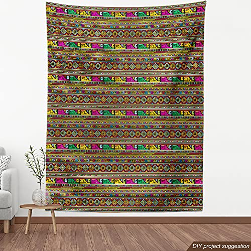 Image of Ambesonne Tribal Fabric by The Yard, Design with Colorful Geometrical Details Borders Vector Themed Print, Decorative Fabric for Upholstery and Home Accents, 1 Yard, Pastel Rainbow