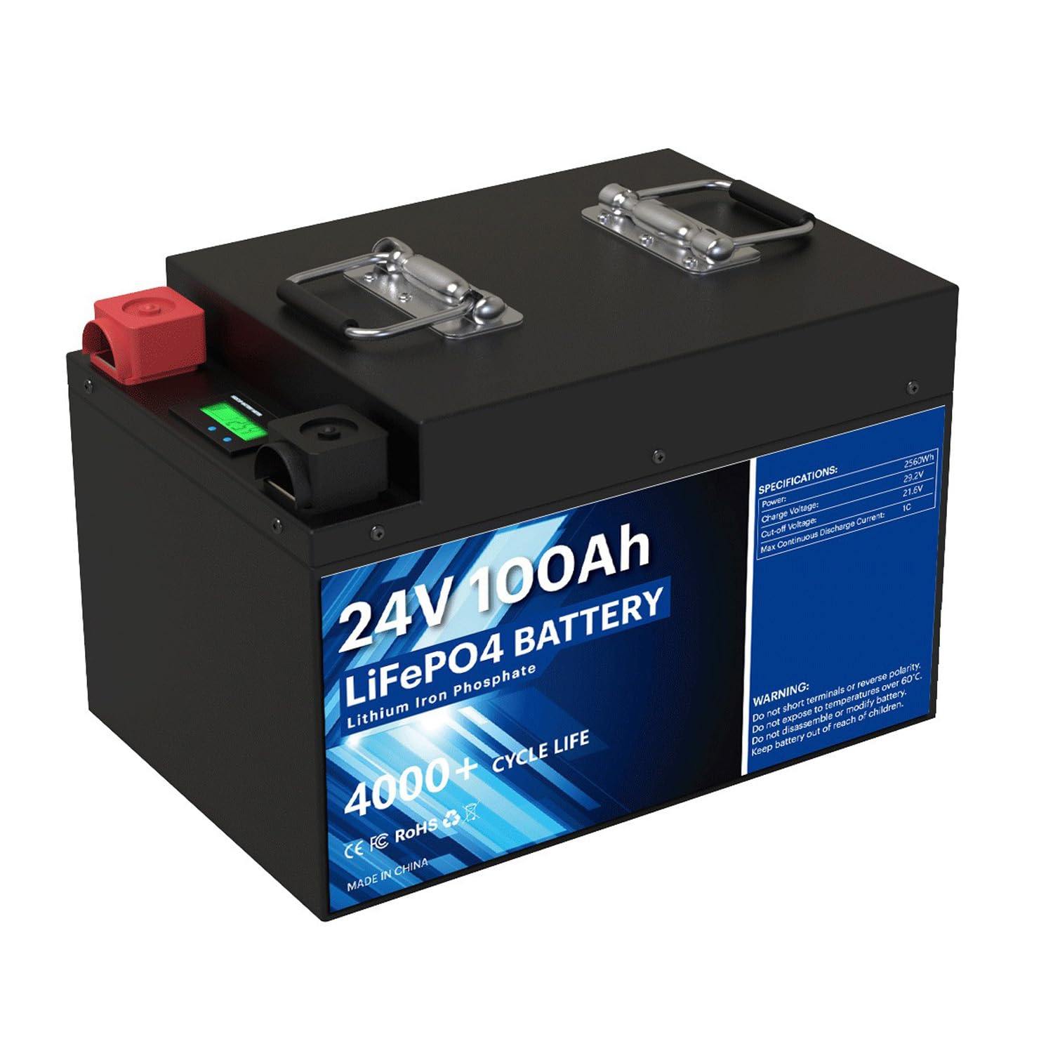 Batería LifePO4 24V 100AH ​​2560Wh 24V Batería Litio Ciclos Profundos 5000+ 100A BMS para Almacenamiento energía en hogar/RV/Solar/Camping/Barco/Marino/Motor Pesca con curricán