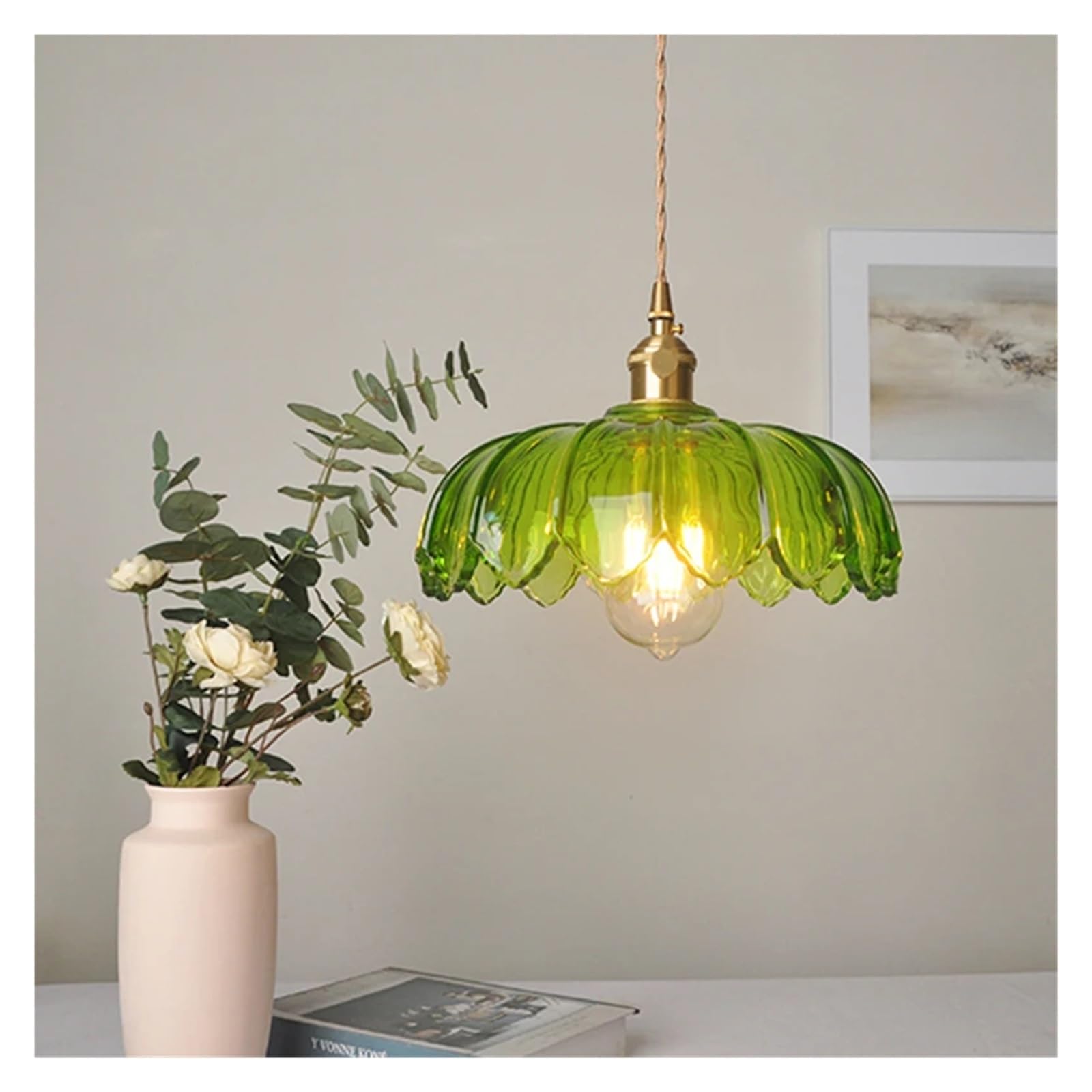 RRJJ American Country Retro Flower Pendant Light Nostalgic Coffee Bar Clothing Shop Glass Chandelier Indoor Lighting Compatible with Home,Led Chandeliers