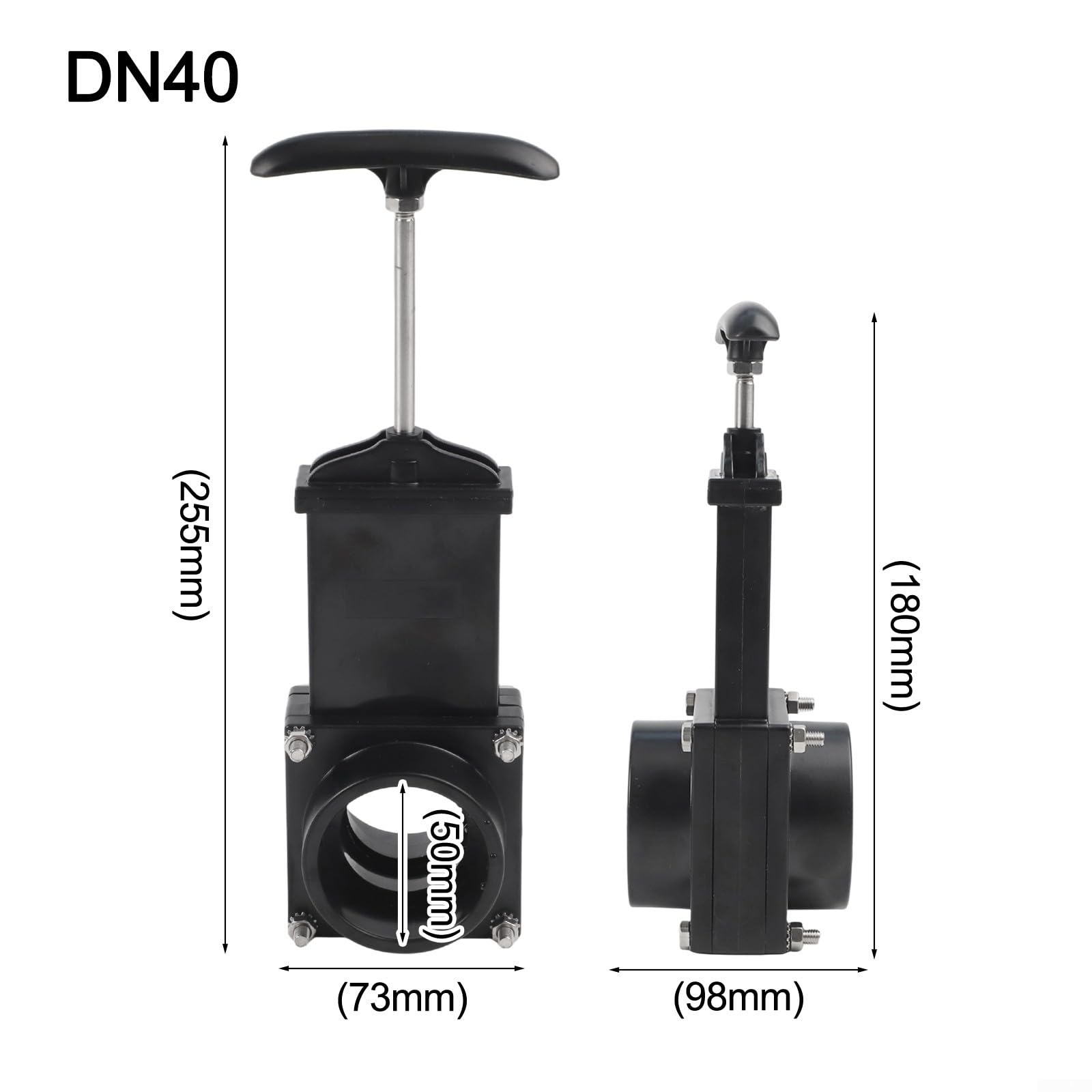 Valvola a saracinesca, 50 mm, 75 mm, corpo valvola di scarico con maniglia, valvola manuale per fognature per camper, roulotte, rimorchi, camper, serbatoio dell'acqua nera (50 mm)