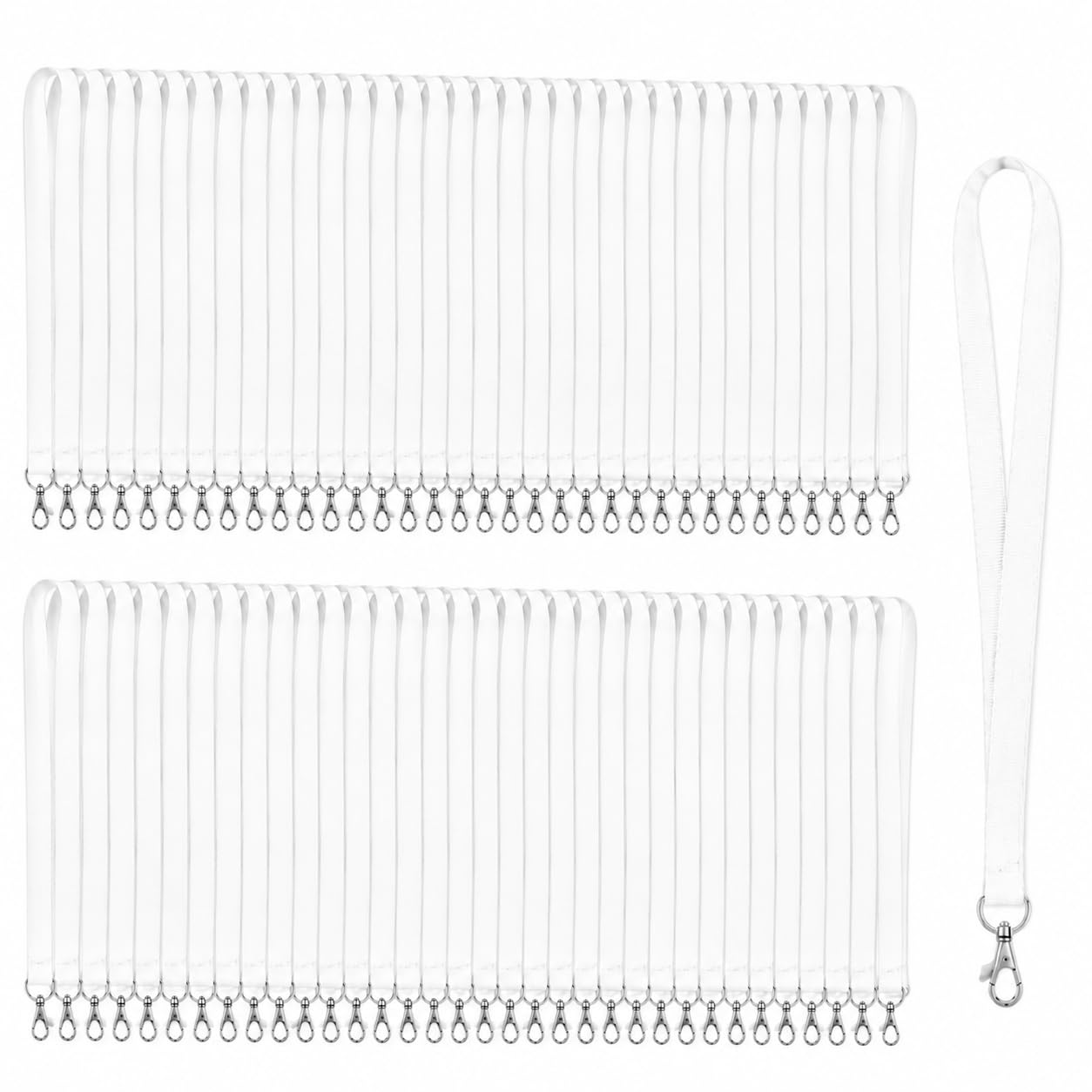 Pack of 100 White Lanyard with 50 cm Swivel Metal Hook for ID Card Holders | Landyard Hanging for Keys, Credentials, Card Holders at Events or in the Office (Pack 100)