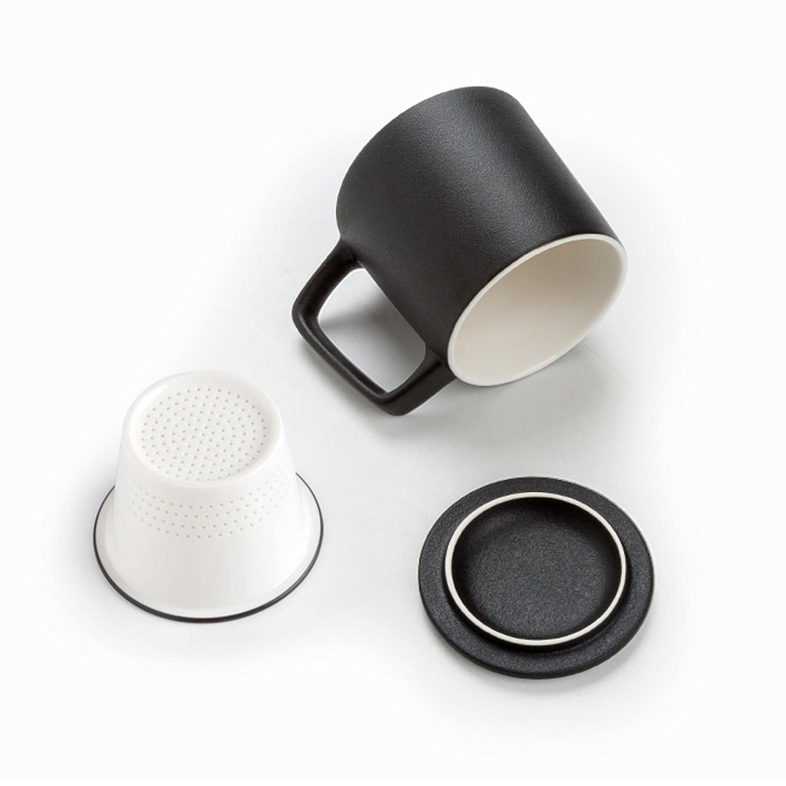 Tasse Keramiktasse mit Deckel Bürofilter Wasserbecher Becher Brauen Teetasse Tee Wasser Trennbecher 12 oz (Schwarz Weiß) Kaffeetasse (Farbe: Weiß)