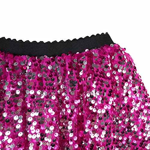 Flofallzique Pink Sequin Skirt for Girls Birthday Party Toddler Glitter Tutu for 2-12 Years(5, Pink)