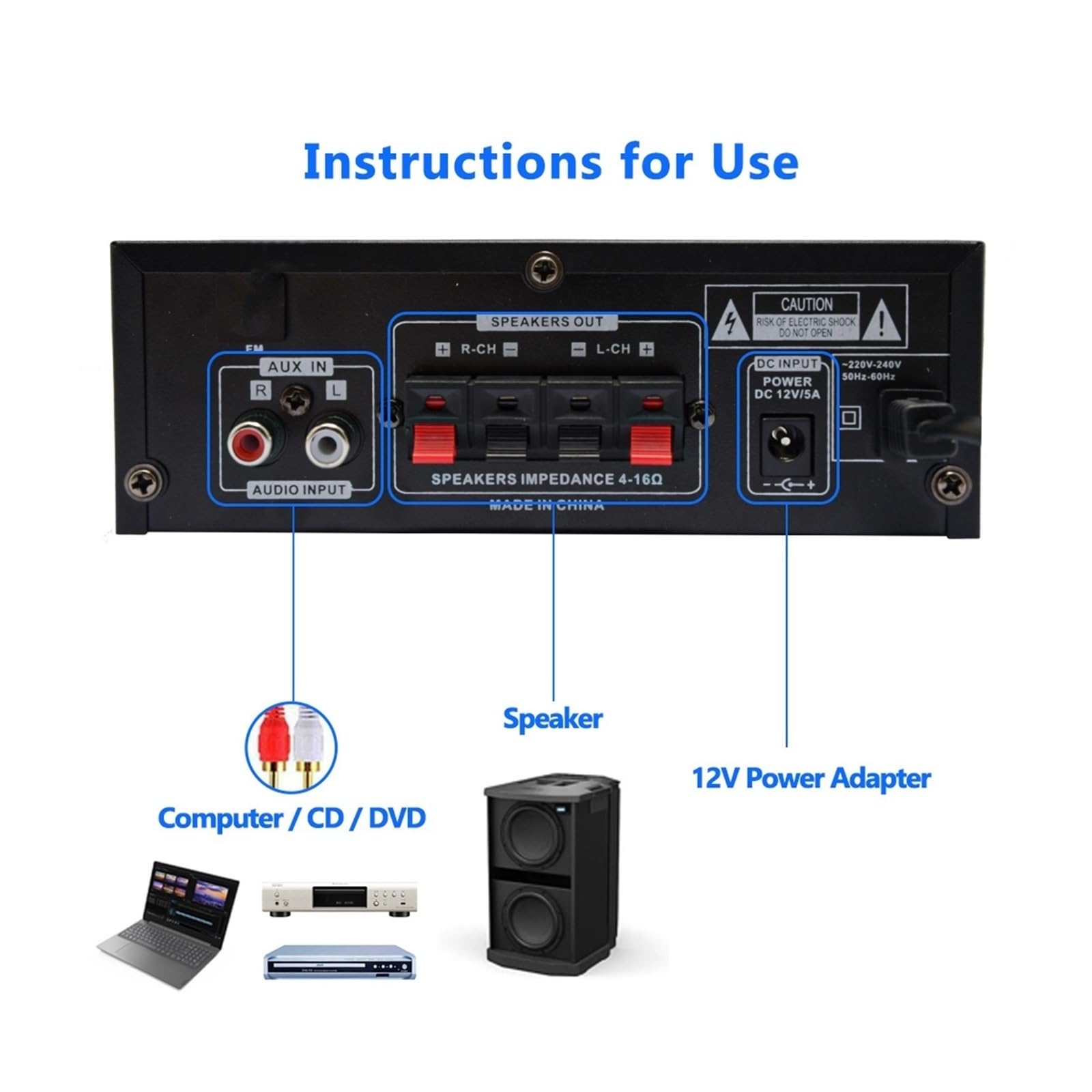 Amplificatore audio, Amplificatori digitali domestici 50W+ Amplificatore stereo 5.0 for altoparlanti Hifi FM Auto Music per la casa fai da te