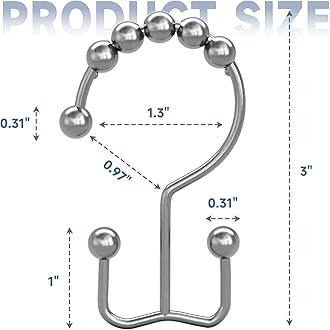 Titanker Shower Curtain Hooks Rings, Rust-Resistant Metal Double Glide for Bathroom Rods Curtains, Set of 12 - Chrome
