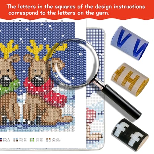 Image of Christmas Deer Latch Hook Pillow Kits for Adults Beginners Pre-Printed | Home Sofa Cushion Cover Preprinted Canvas Crochet Yarn Kits Needlework Crafts Festival Gift for Adults Beginner 17X17 Inch