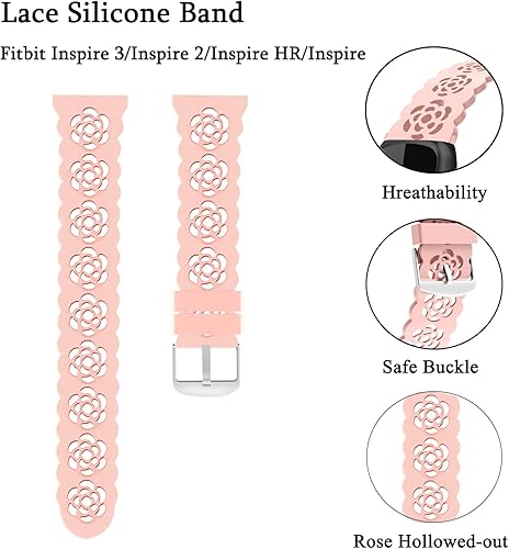 Miniatura 4 de Nigaee Paquete de 3 correas de silicona de encaje compatibles con Fitbit Inspire 3Inspire 2Inspire HRInspire, correas de repuesto ajustables y